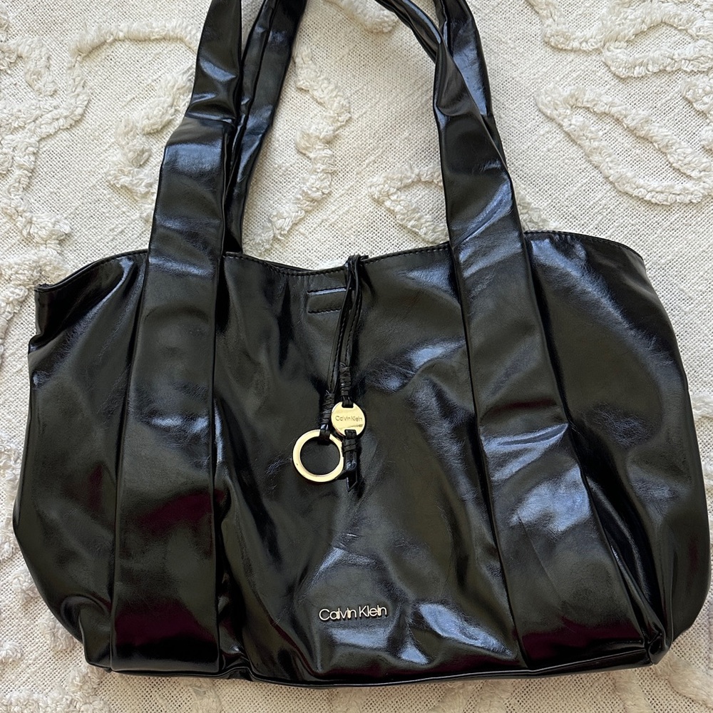 Calvin Klein Glossy Black Shoulder Bag